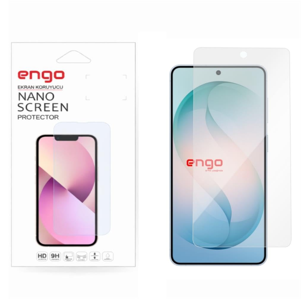 Engo Nano ekran koruyucu ambalajı ve koruyuculu bir akıllı telefon.