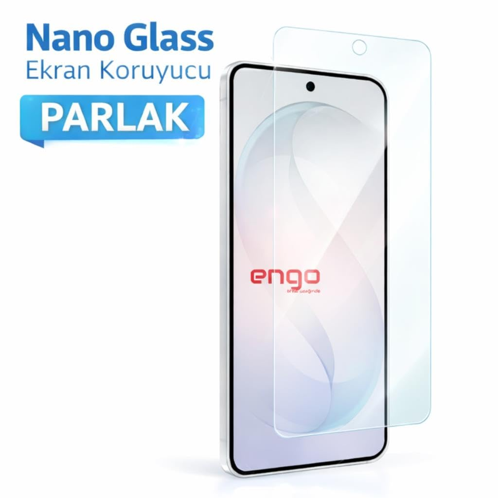 Beyaz arka planda ekranının üzerinde hafifçe kaldırılmış şeffaf ekran koruyucu folyo olan akıllı telefon.