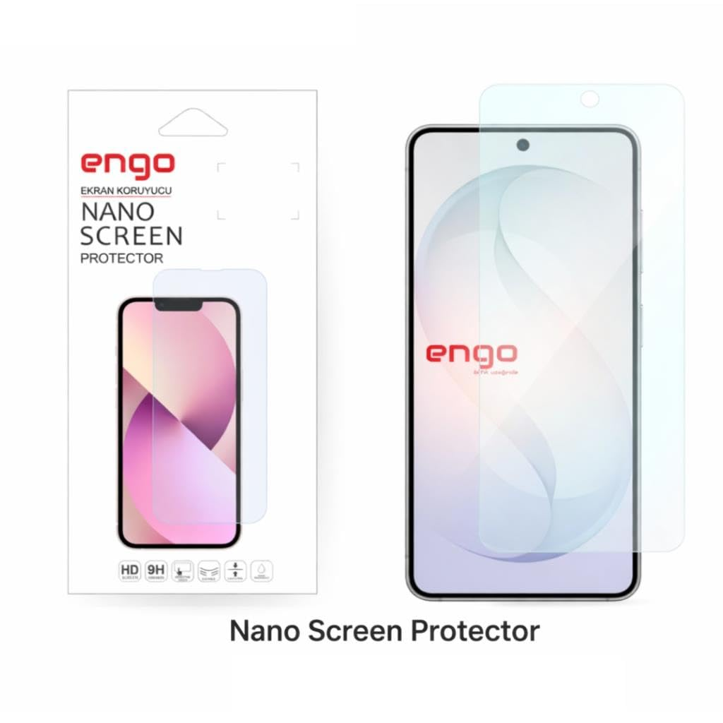 Engo nano ekran koruyucu ambalajı ve ekran koruyuculu akıllı telefon.