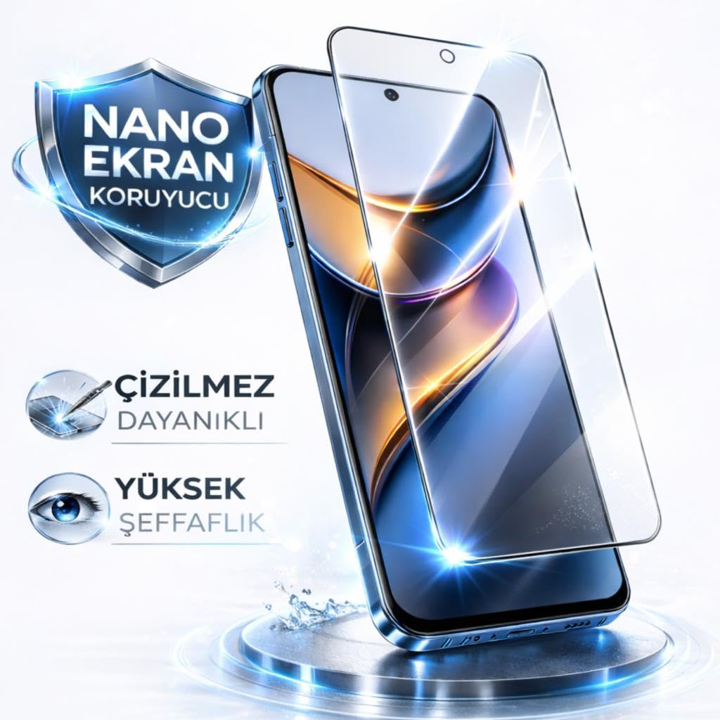 Parlak ışık yansımalarıyla bir akıllı telefona uygulanan parlak nano ekran koruyucu.