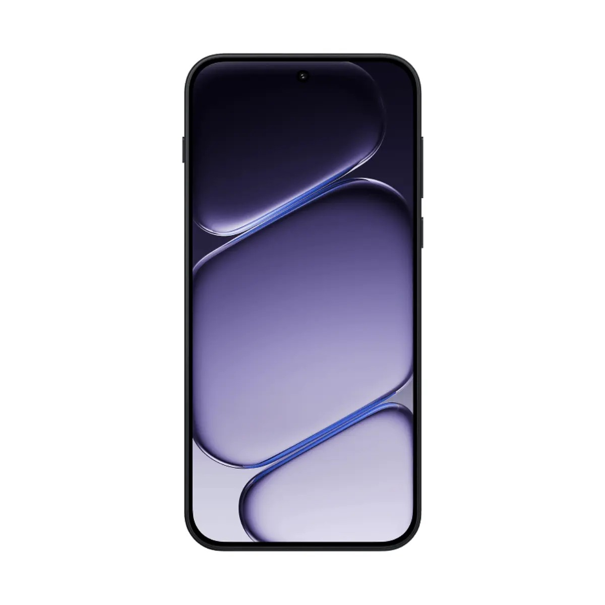 Siyah çerçeveli bir akıllı telefon mor soyut bir duvar kağıdı gösteriyor.