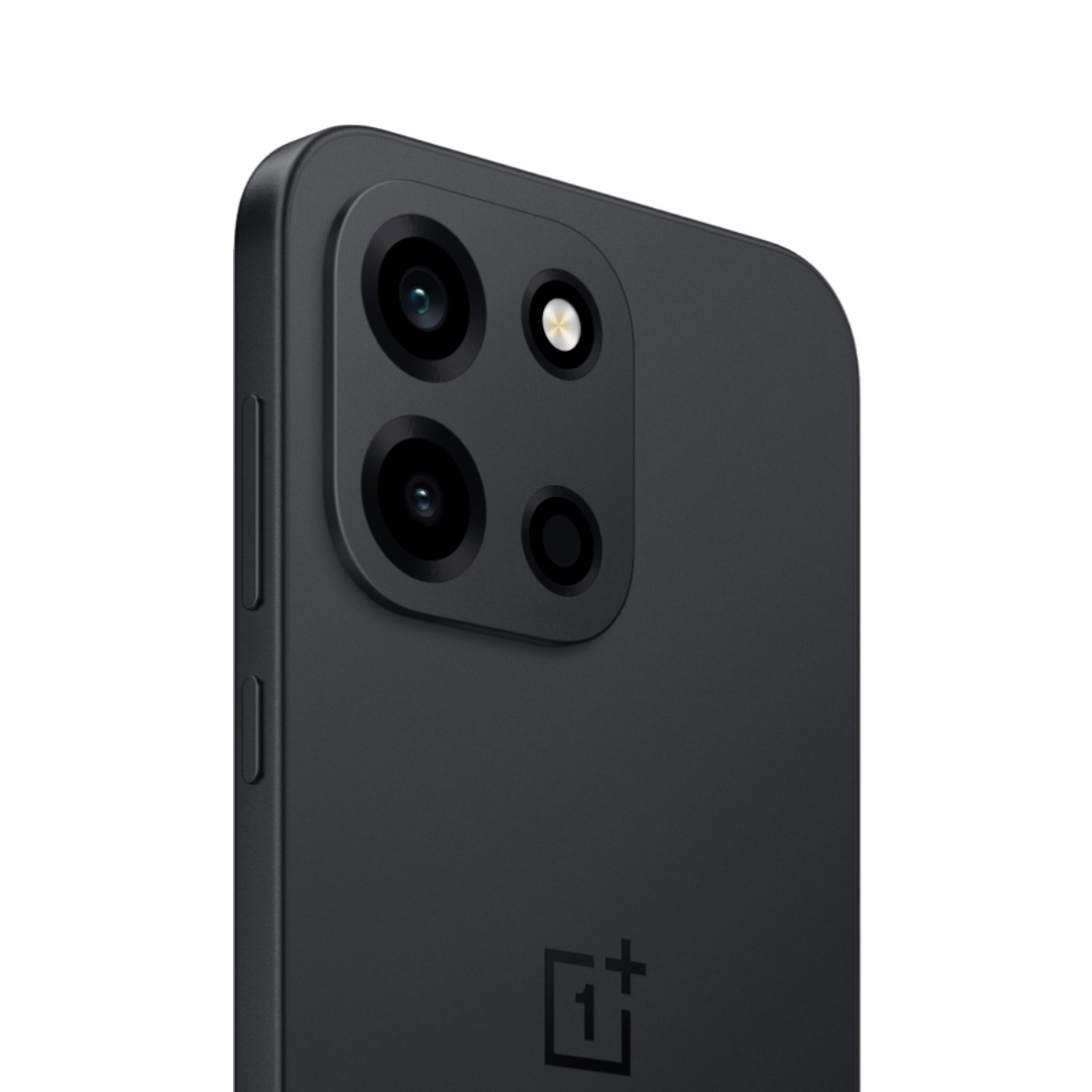 Kare kamera modüllü, iki lensli, flaşlı ve OnePlus logolu siyah bir akıllı telefonun arka yüzü.