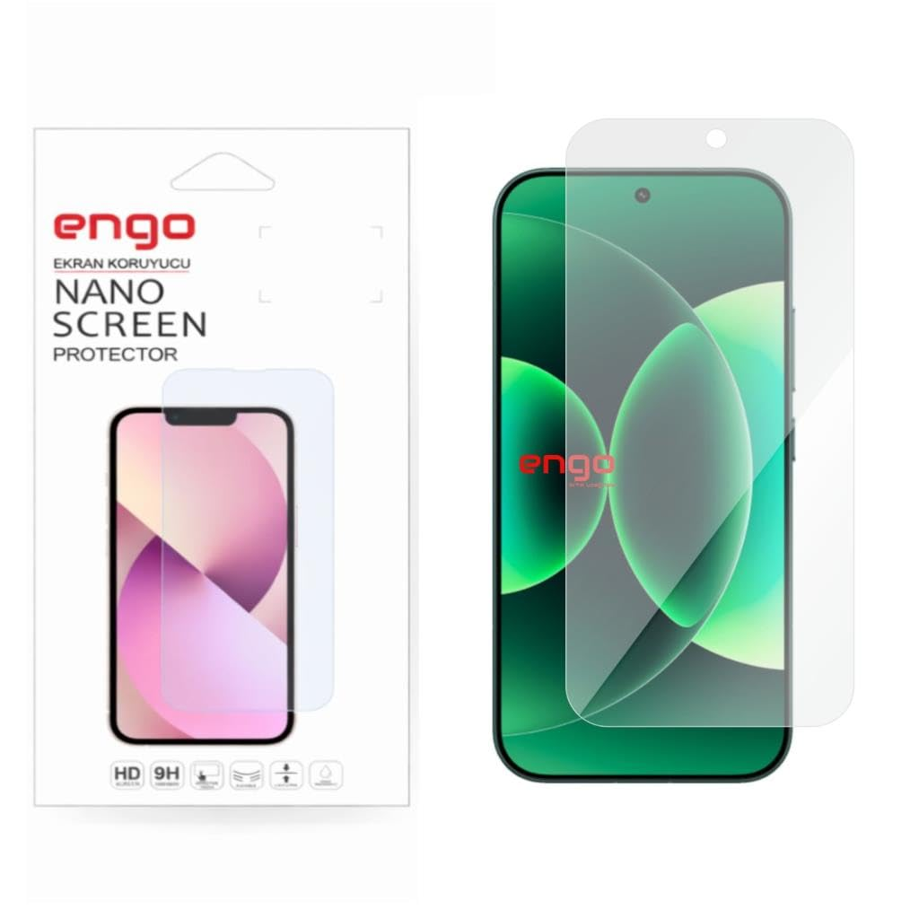 Engo nano ekran koruyucu ambalajı ve koruyucu filmli akıllı telefon.