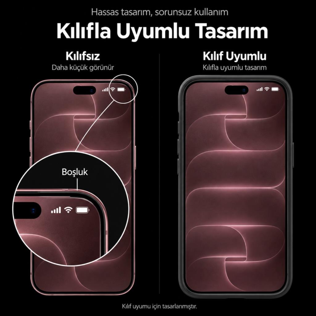 Kılıfsız boşluklu bir akıllı telefon ile kılıflı tam uyumlu bir akıllı telefonun karşılaştırması.