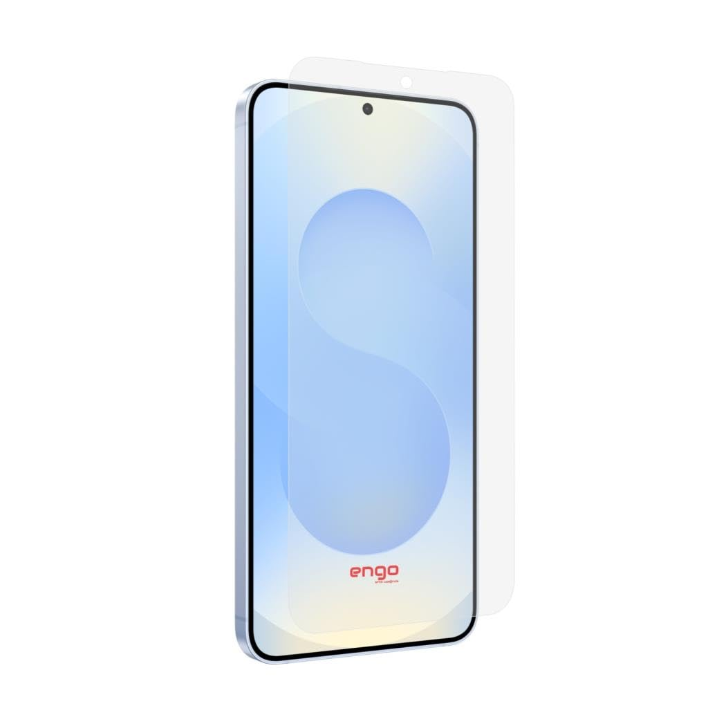 Mavi ekranlı ve önünde şeffaf koruyucu film olan bir akıllı telefon.