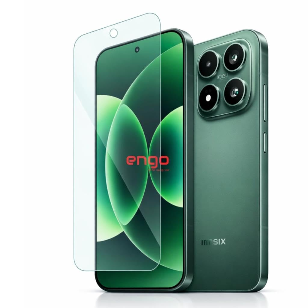 Kamerası olan yeşil akıllı telefon ve önünde cam ekran koruyucu.