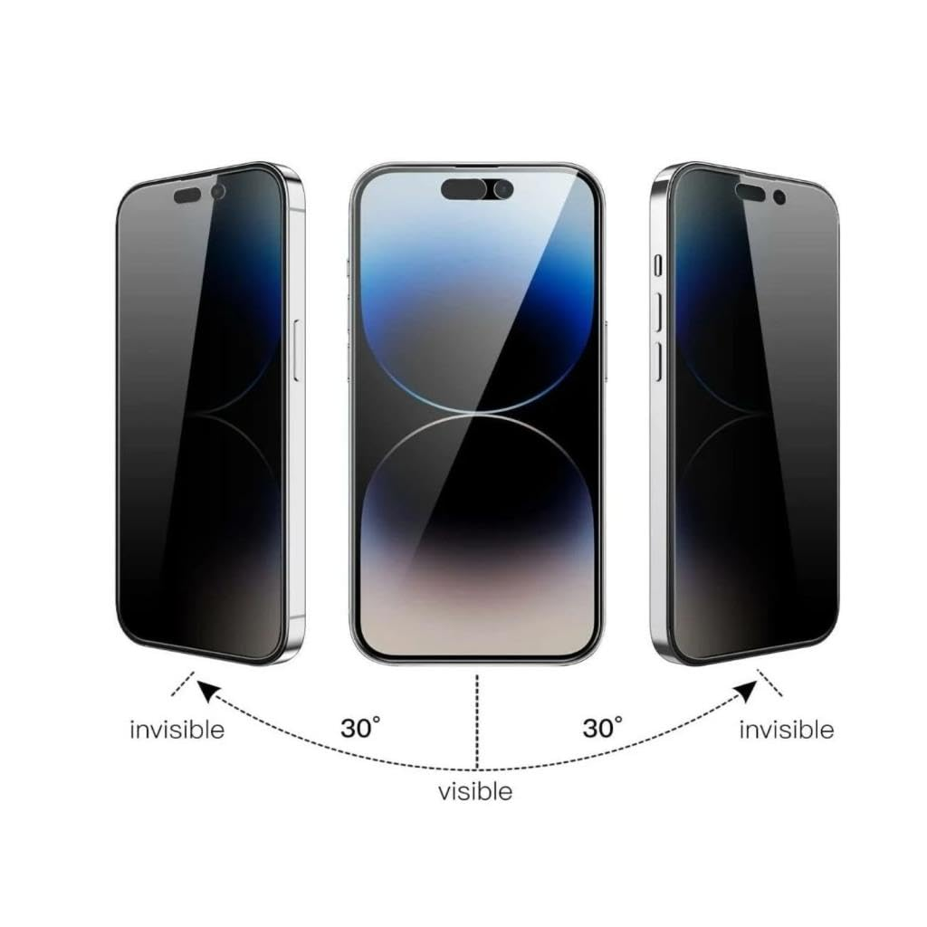 Üç akıllı telefon, farklı açılardan gizlilik ekranı koruyucusunun etkisini gösterir.