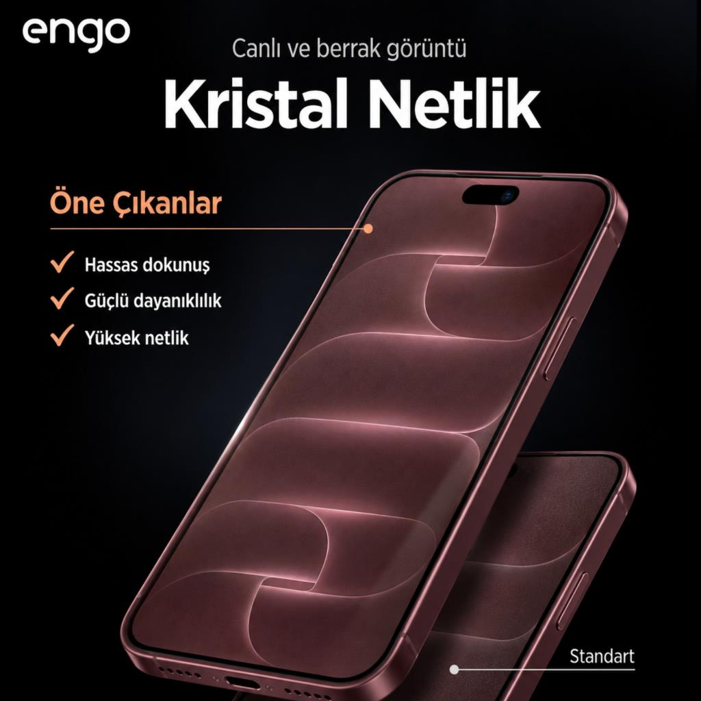 Kristal netlik ve hassas dokunuş özelliklerini tanıtan koruyucu filmlü akıllı telefon.