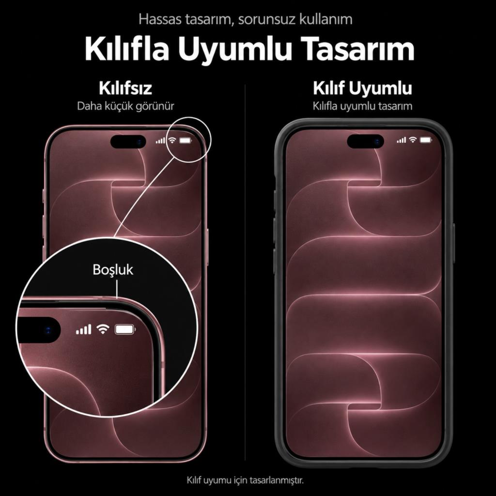 Kılıfsız boşluklu bir akıllı telefon ile kılıfa tam uyumlu diğer telefonun karşılaştırması.