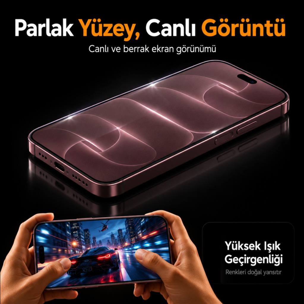 Parlak yüzeyli ve net ekranlı akıllı telefon, aşağıda araba yarışı oynandığı görülüyor.