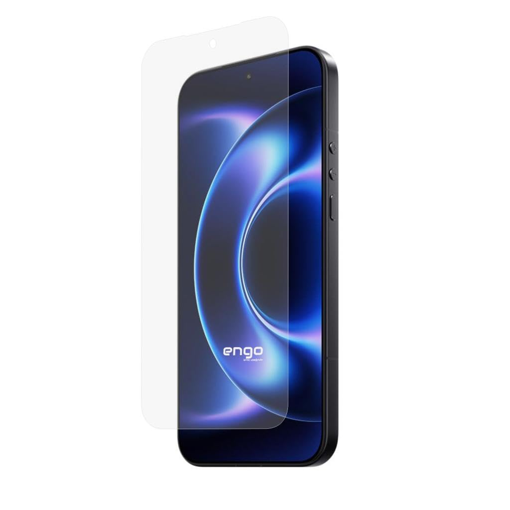 Ekranın üzerinde süzülen şeffaf ekran koruyuculu bir akıllı telefon.