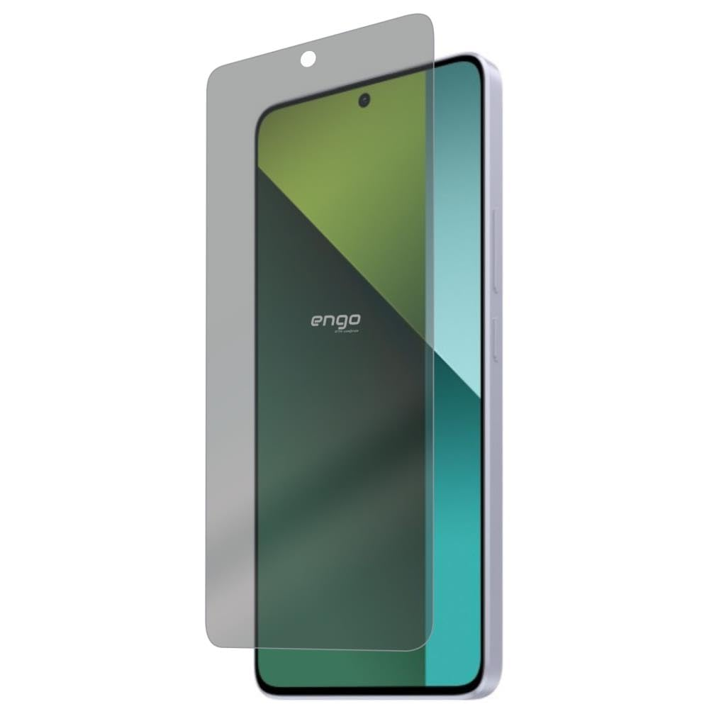 Engo logolu ekran koruyucusunun kısmen soyulduğu bir akıllı telefon, düz beyaz arkaplan önünde.