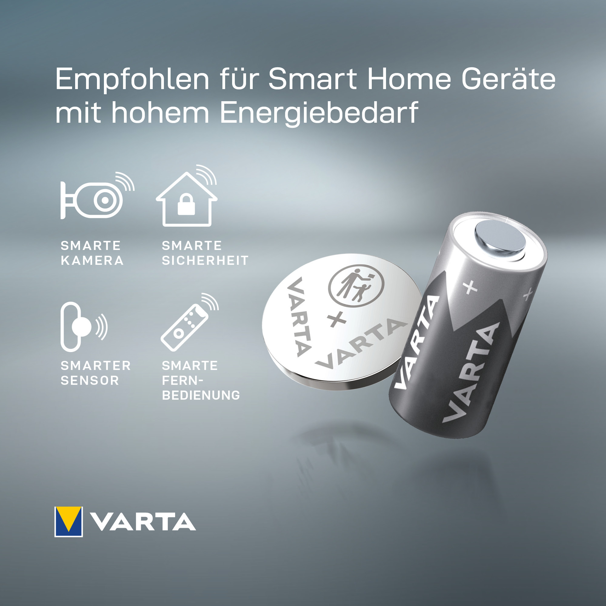 Baterías VARTA para dispositivos inteligentes con iconos.