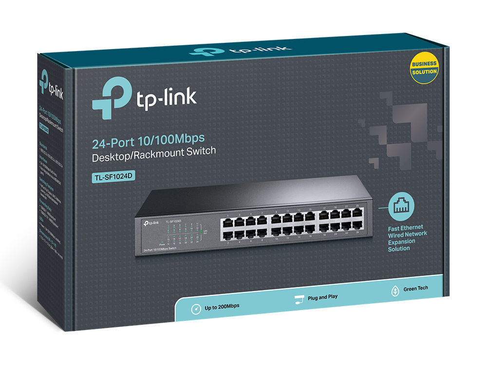 Gri TP-Link 24 Bağlantı Noktalı Ethernet Switch ürününün ambalaj kutusu.