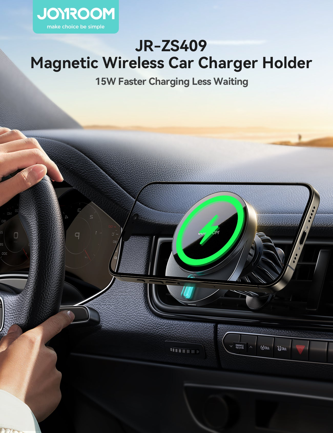 Smartphone auf einem magnetischen Autoladegerät an der Lüftung eines Autos.