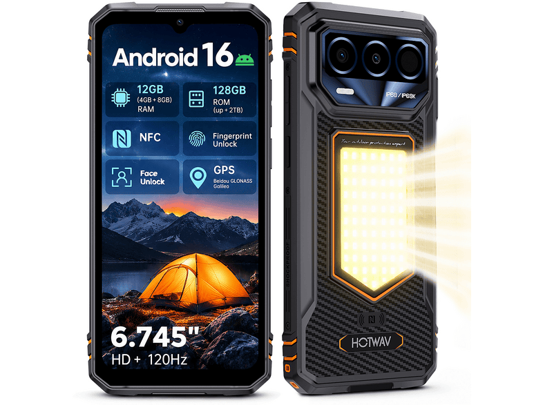 HOTWAV T8 128 GB Schwarz/Orange, Android 16, 12GB RAM + 128GB ROM ...