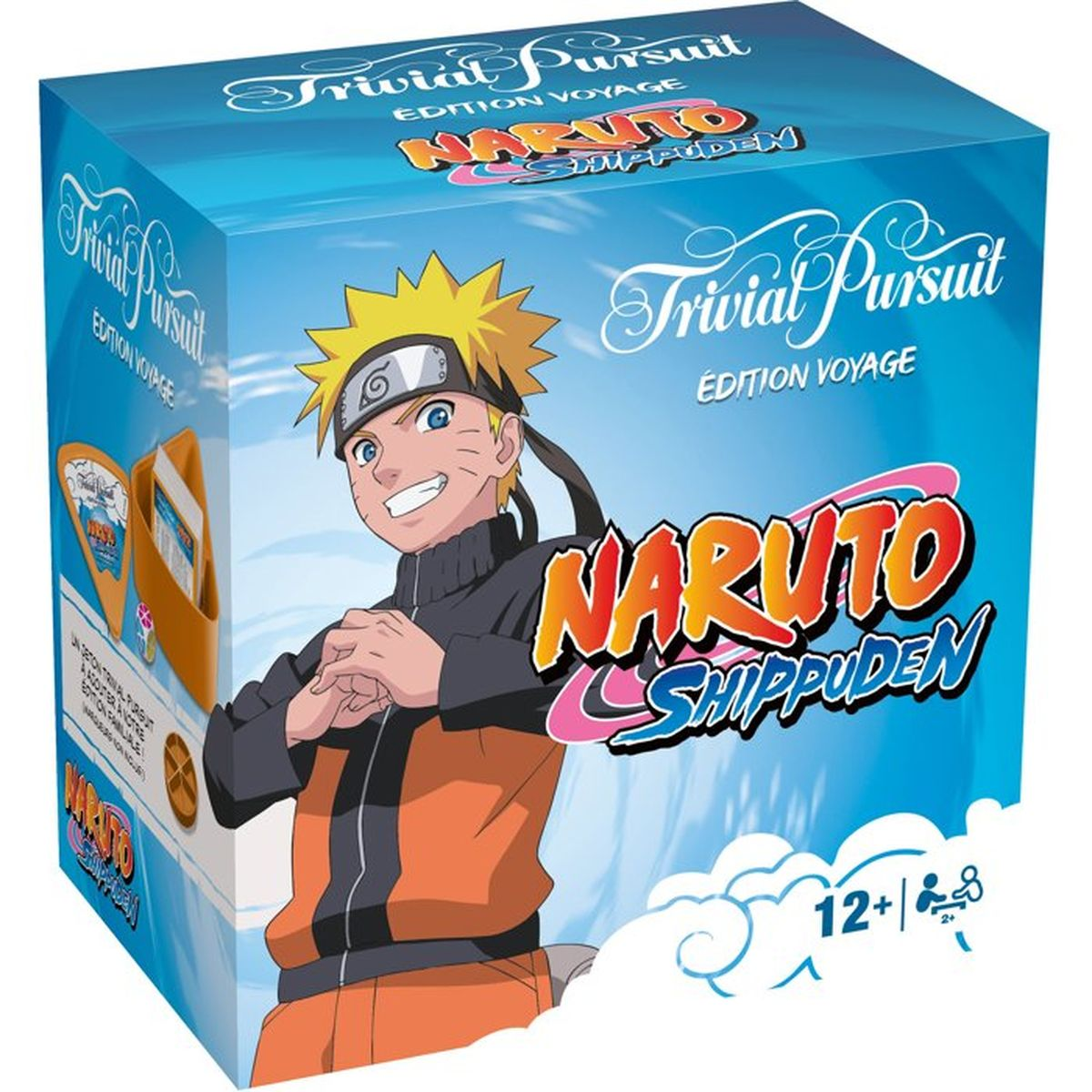 Naruto Shippuden Trivial Pursuit Brettspielbox mit Naruto-Charakter auf blauem Hintergrund.