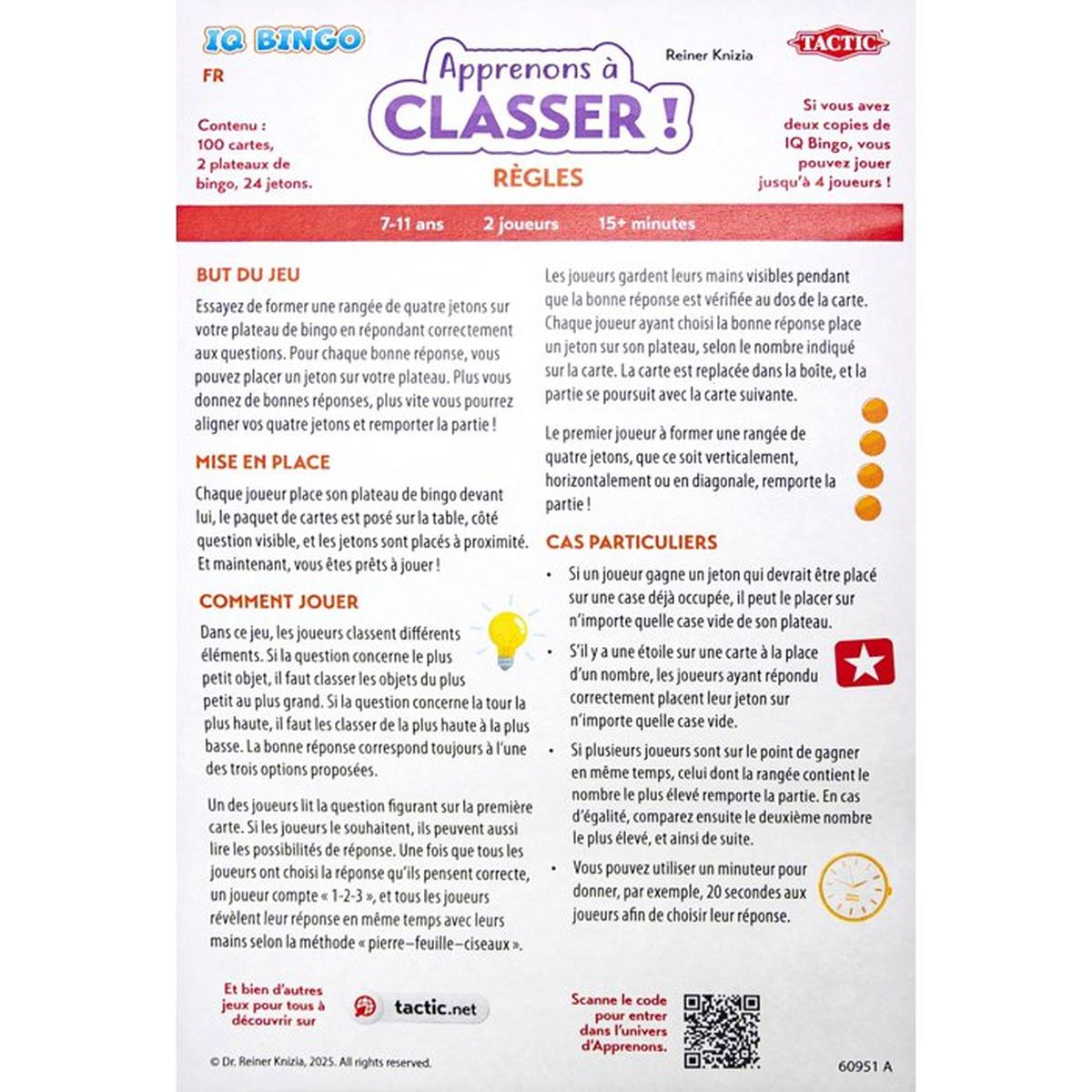 Französische Spielregel für ein Bingo-Kartenspiel mit Text, Symbolen und Tactic-Logo auf weißem Hintergrund.
