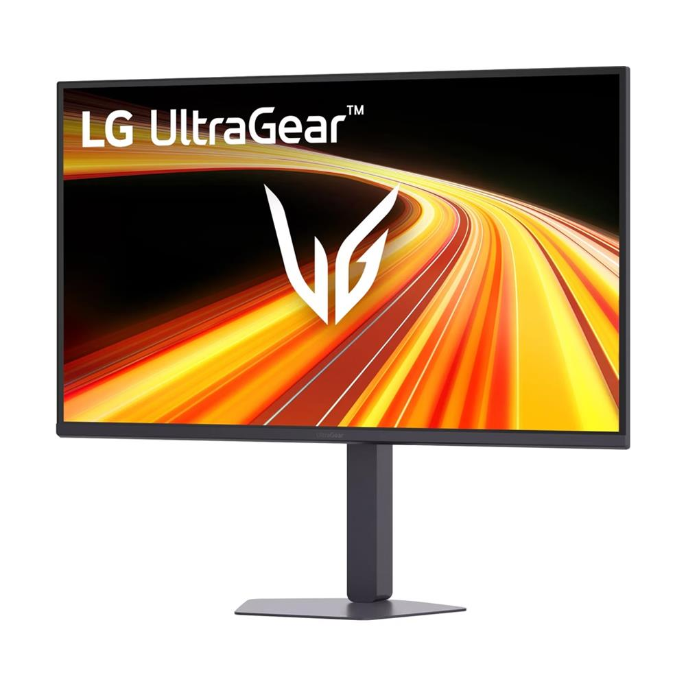 Siyah çerçeveli ve ekranında turuncu-kırmızı kavisli grafik bulunan LG UltraGear monitör, beyaz arka planda.