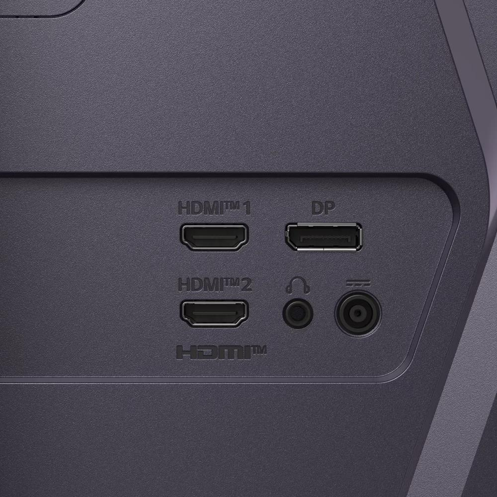 İki HDMI, DP, kulaklık jakı ve güç girişi dahil monitör bağlantı noktalarının yakından görünümü.