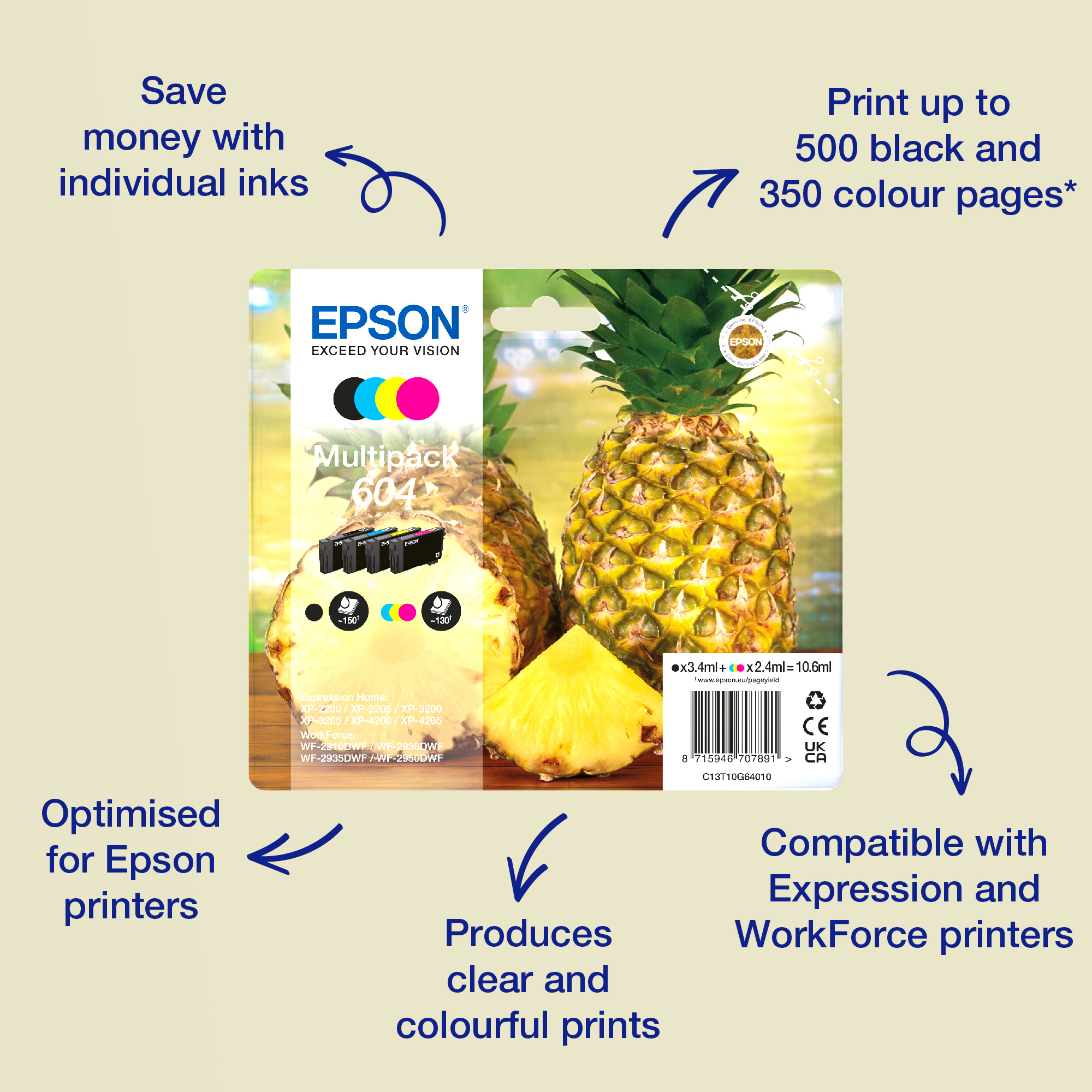 Tusze wielopak Epson 604 z poradnikami i obrazem🍍.