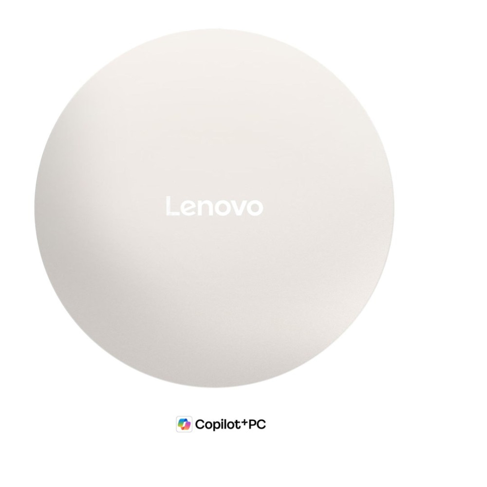 Biała kula z logo Lenovo pośrodku i logo Copilot+PC na dole.