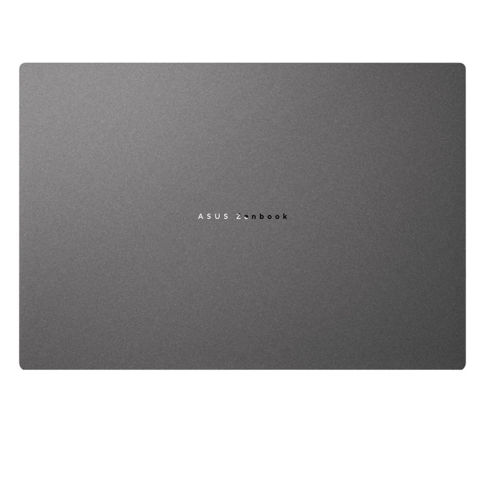 Zamknięta szara pokrywa laptopa Asus Zenbook z umieszczonym centralnie srebrnym logo.