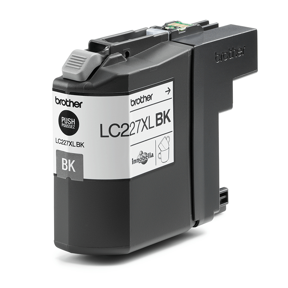 Cartucho de tinta negra para impresora Brother LC227XLBK sobre fondo blanco.