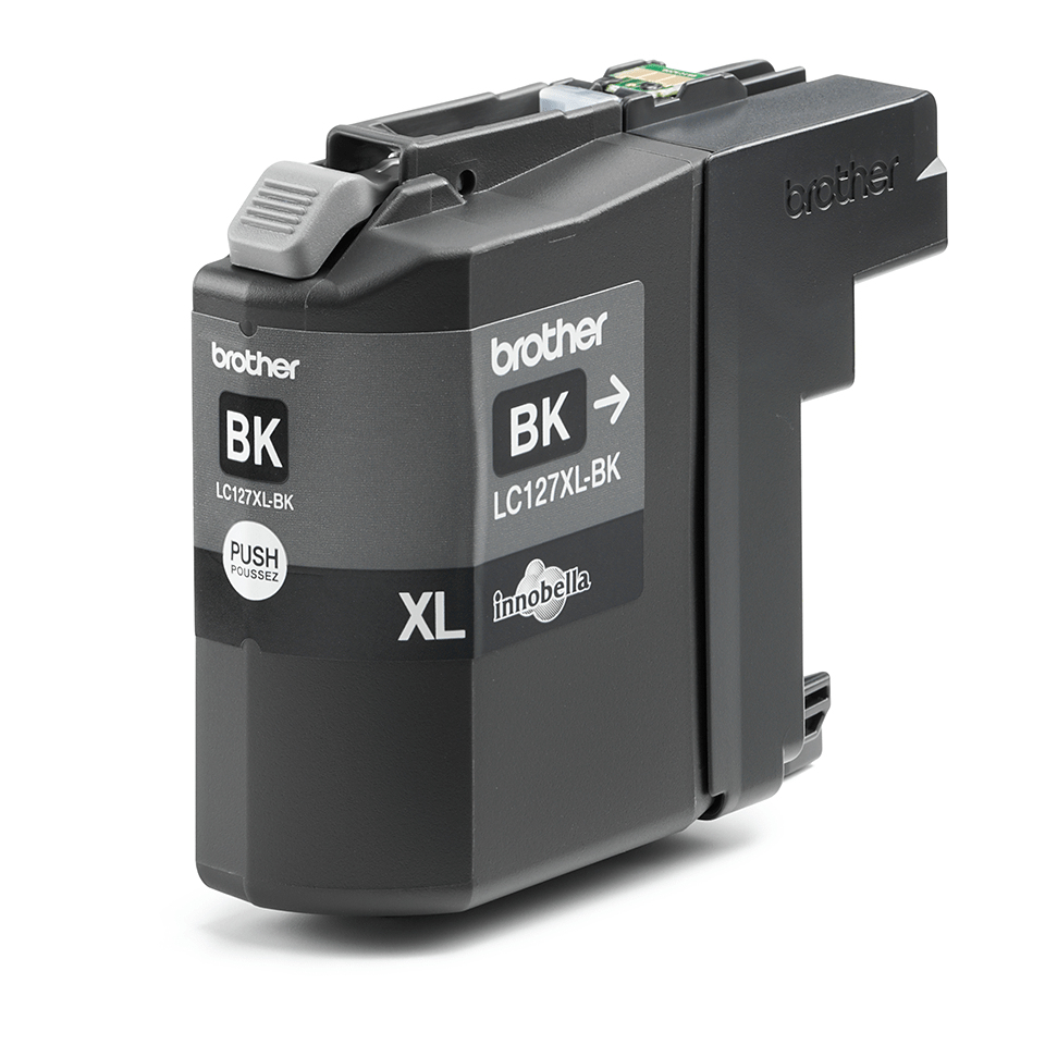 Cartuccia d'inchiostro nera Brother LC127XL-BK con etichetta XL e logo Innobella su sfondo bianco.