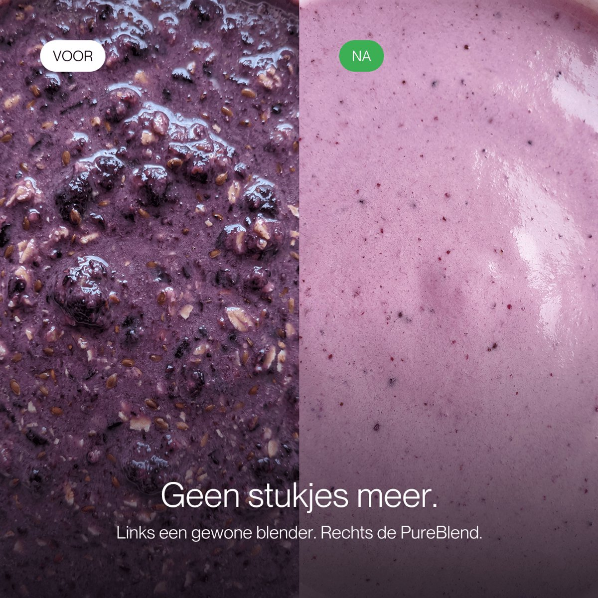 Comparaison de deux smoothies: à gauche avec des morceaux, à droite lisse.