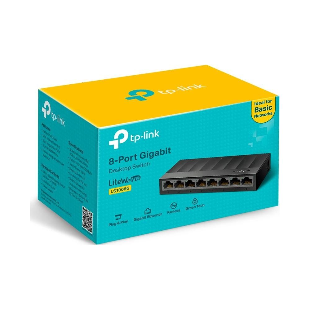 Opakowanie przełącznika biurkowego TP-Link 8-Port Gigabit.