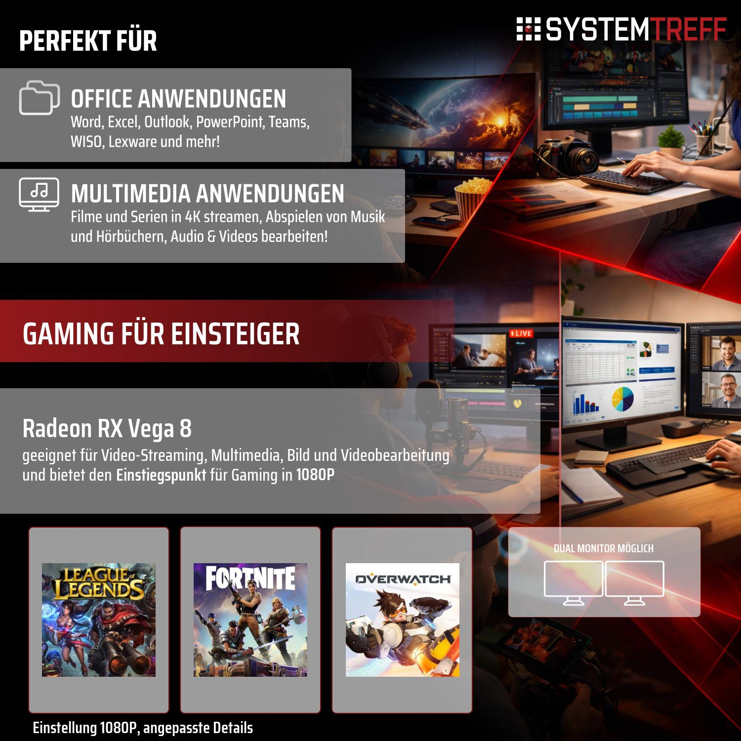 Eine PC-Werbung für Büro-, Multimedia- und Einsteiger-Gaming wie Fortnite.