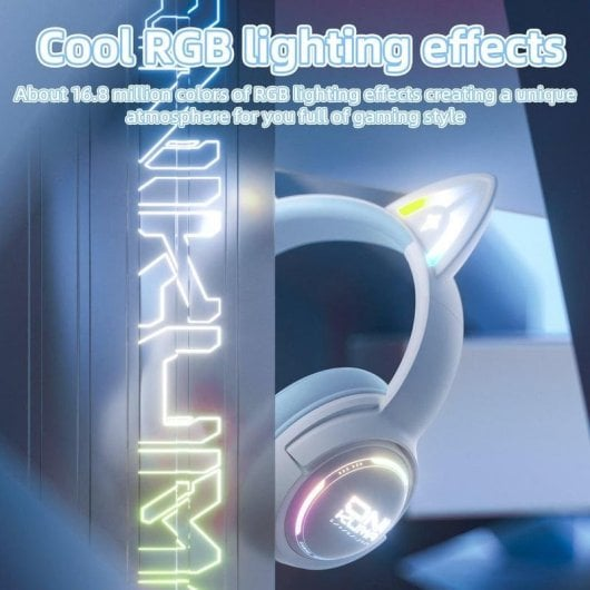 Cuffie da gioco bianche con orecchie di gatto e effetti di luce RGB luminosi.