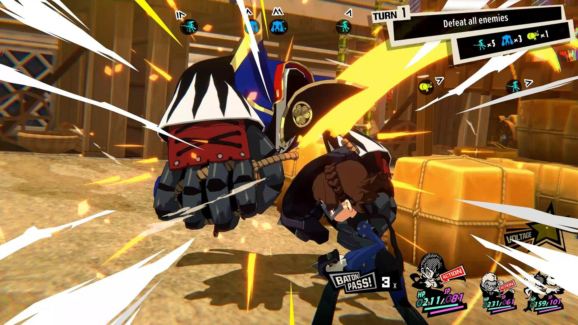 Anime-Videospielsene mit Charakteren in einem Kampf, gelben Effekten und UI-Elementen.