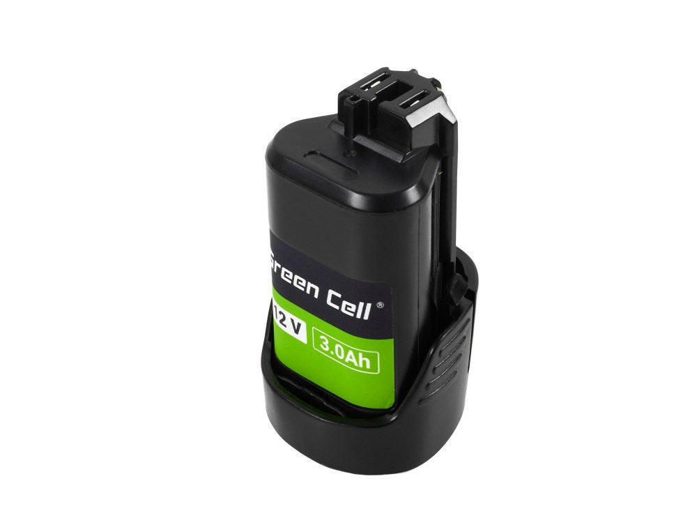 Batteria ricaricabile Green Cell nera da 12V 3.0Ah su sfondo bianco.