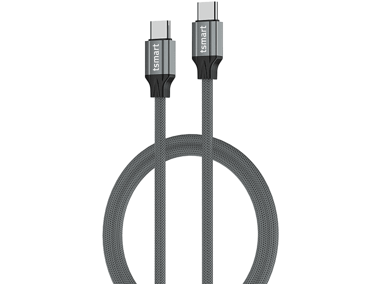 TSMART Type-C to Type-C 65W PD 480Mbps Data Aktarım Örgülü Kablo iPhone 17-16-15 Hızlı Şarj Kablosu Metalik Gri