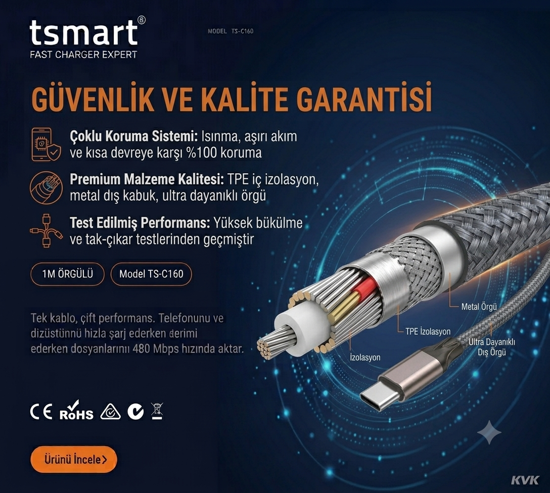 Mavi arka plan ve teknik metin üzerinde çok katmanlı izolasyona sahip örgülü bir kablo gösterilmektedir.
