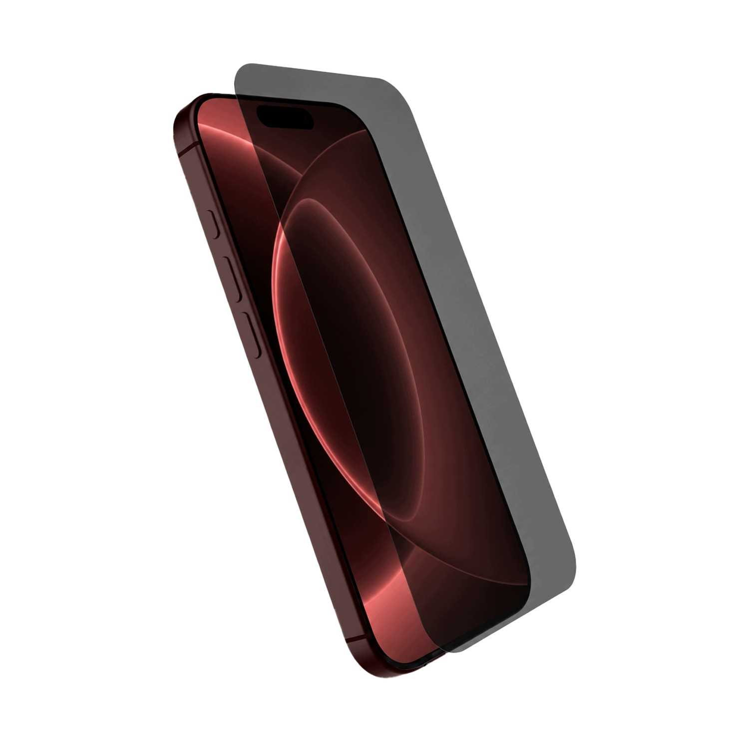 Czerwony smartfon z częściowo nałożoną ciemną folią ochronną na ekran.