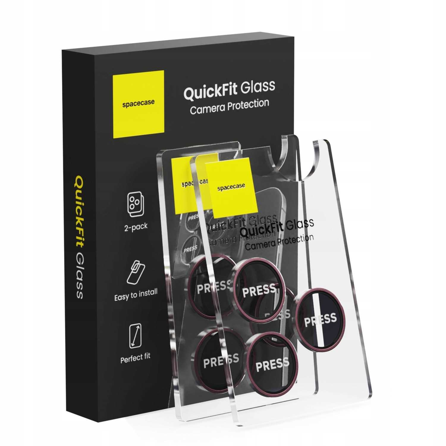 Czarne etui ochronne QuickFit Glass na aparat z akrylową tacką montażową.