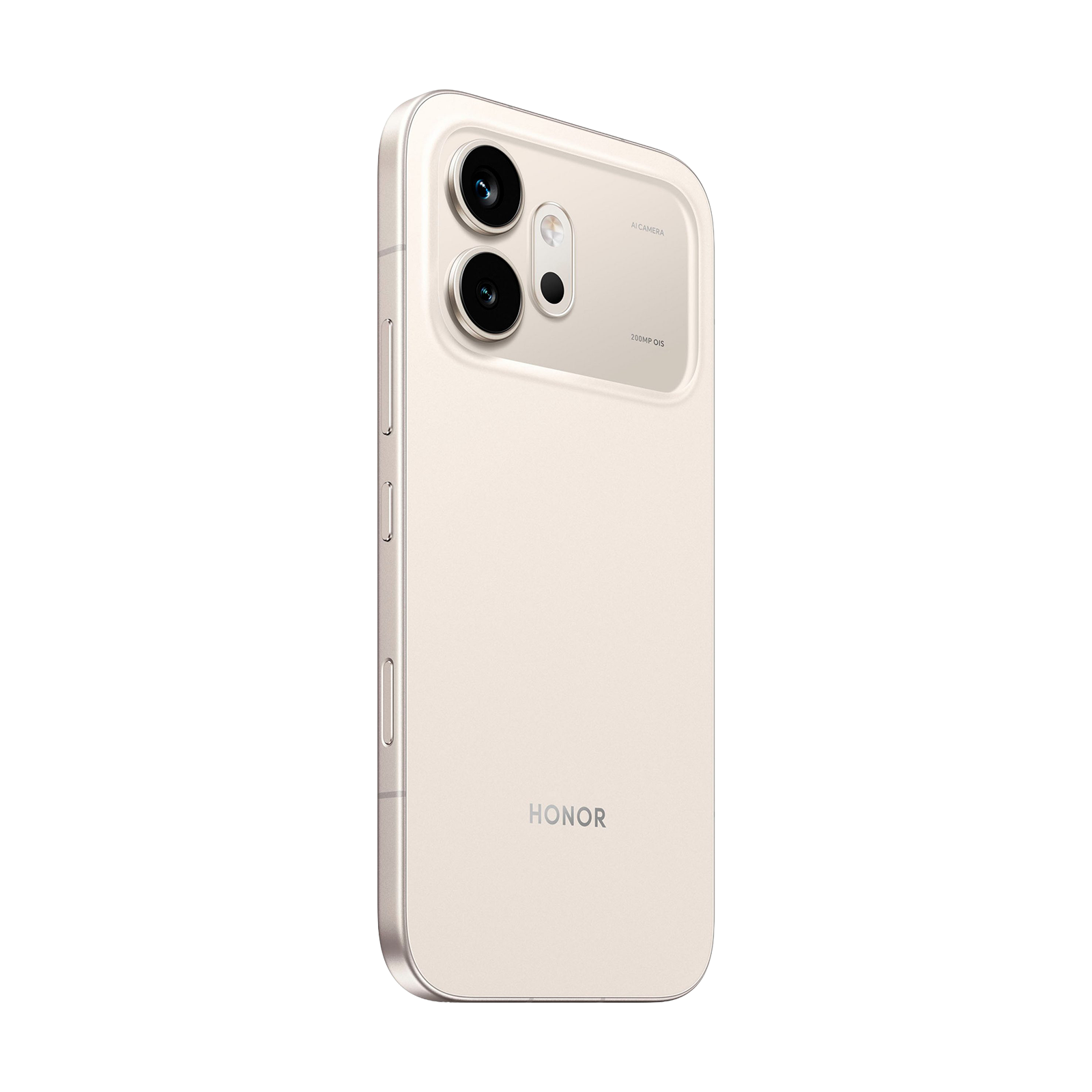 Rückseite eines beigen Honor-Smartphones mit rechteckigem Kameramodul auf schwarzem Hintergrund.