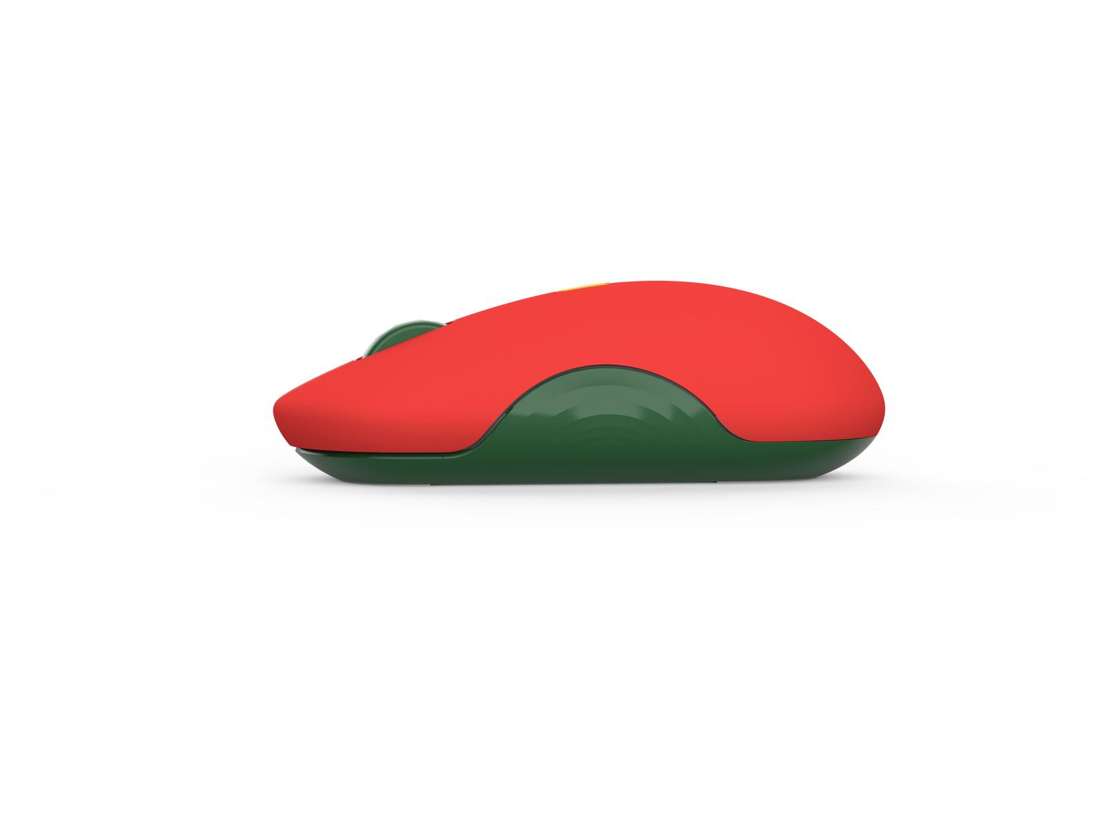 Un ratón de ordenador rojo y verde sobre fondo blanco.