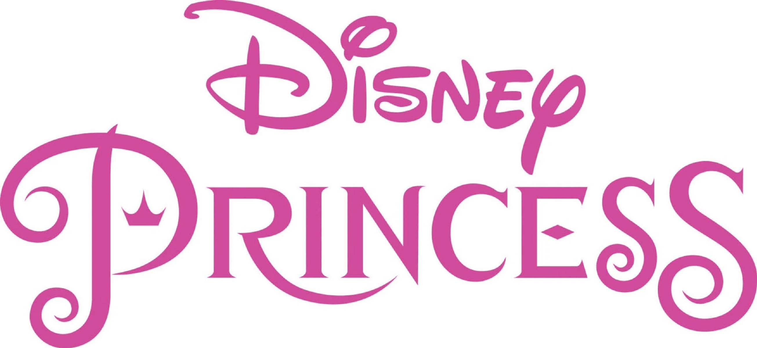 El logotipo rosa muestra el texto Disney Princess en una fuente cursiva elegante sobre fondo blanco.