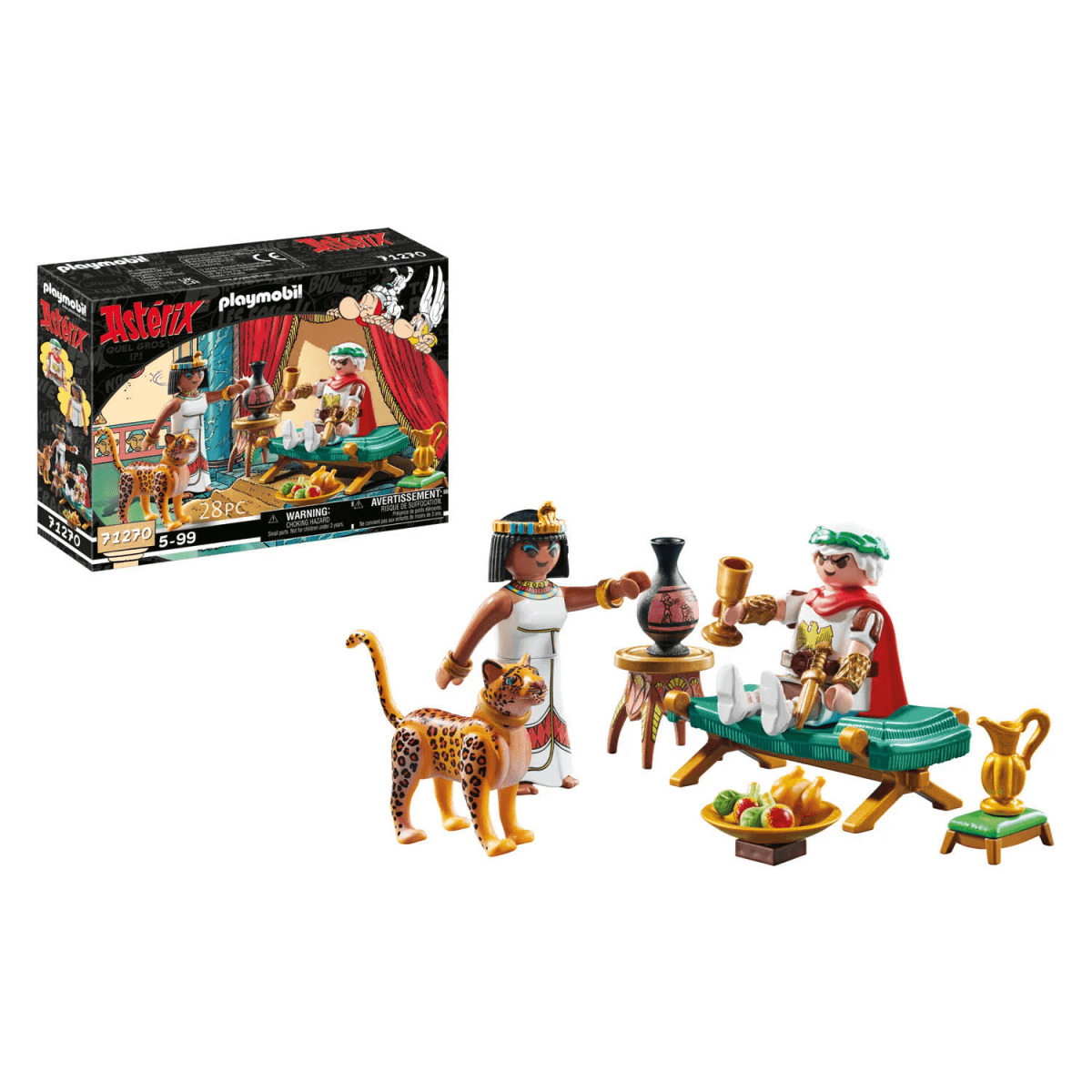 Set de Playmobil con personajes de Asterix, Cleopatra, un leopardo, un trono y accesorios.