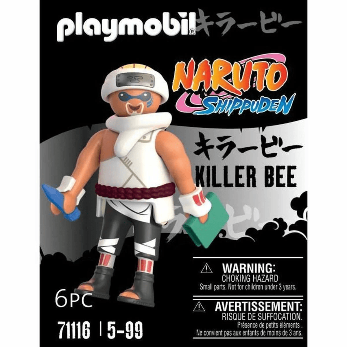 Playmobil Naruto Shippuden Killer Bee Actionfigur mit Zubehör auf einer Verpackung.
