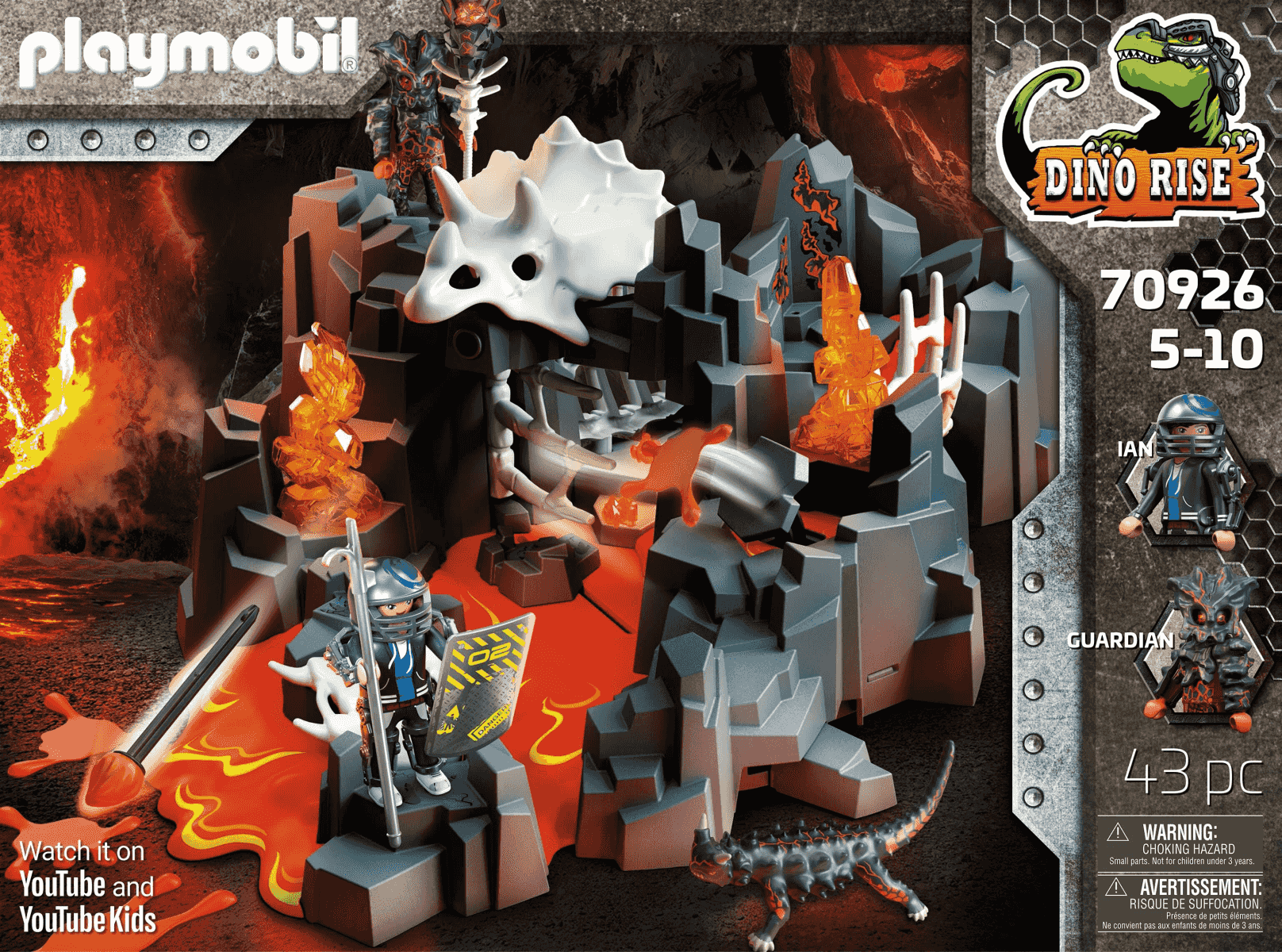 Playmobil Dino Rise Lava-Minen-Set mit Figuren, Felsen und Dinoskelett.