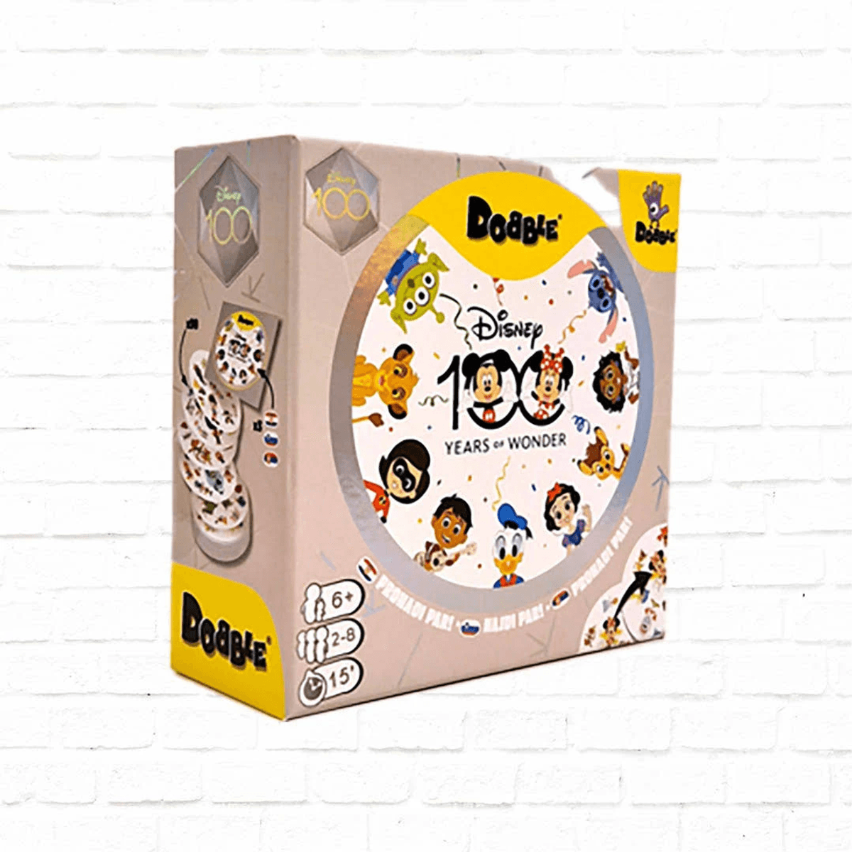 Caja del juego Dobble Disney 100 sobre fondo blanco.