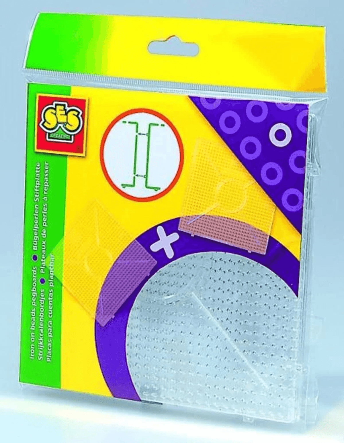 Empaque de placas para cuentas planchables SES con placas de plástico transparente cuadradas y redondas.