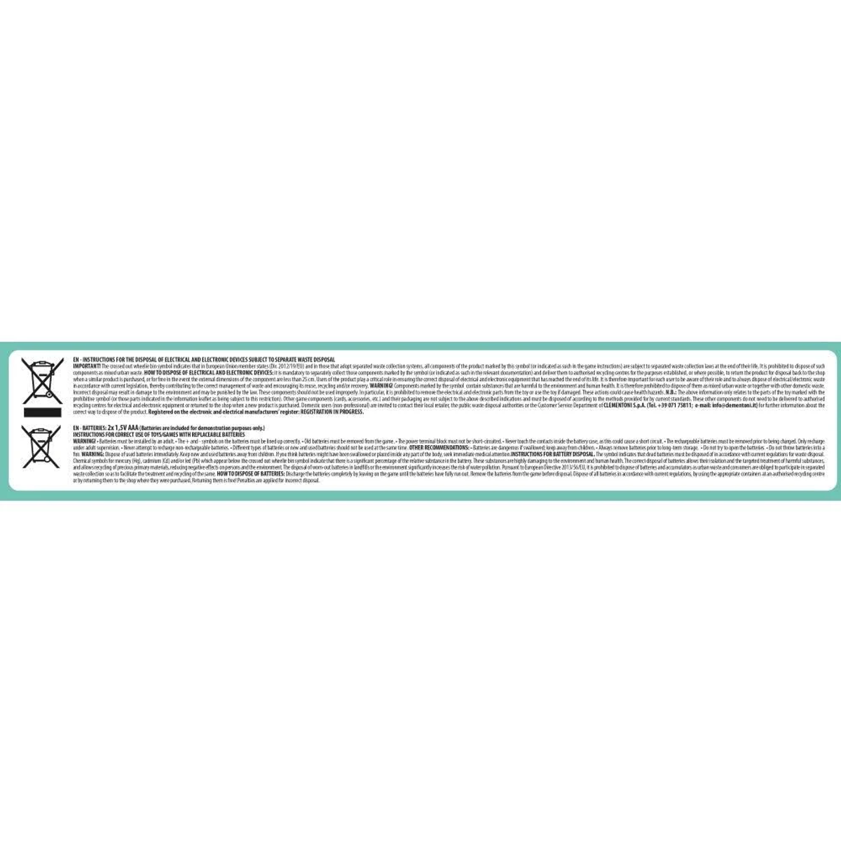 Texto informativo e instrucciones en inglés sobre la eliminación de dispositivos eléctricos y baterías.