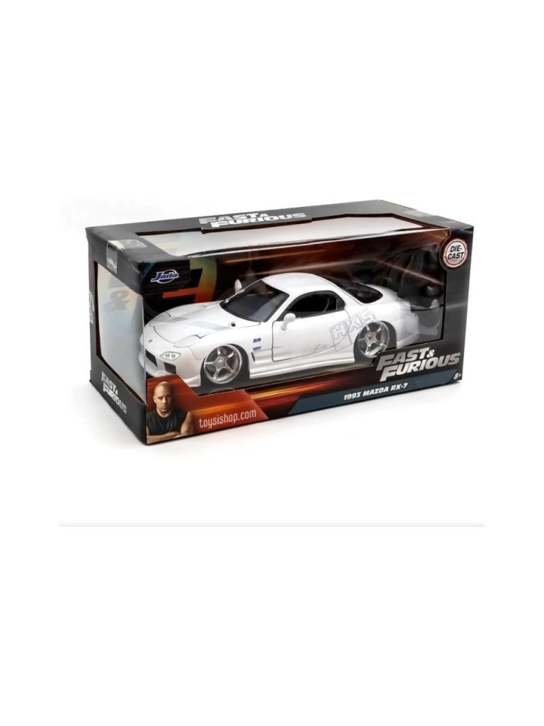Fast & Furious kutusunda beyaz 1993 Mazda RX-7 oyuncak araba.