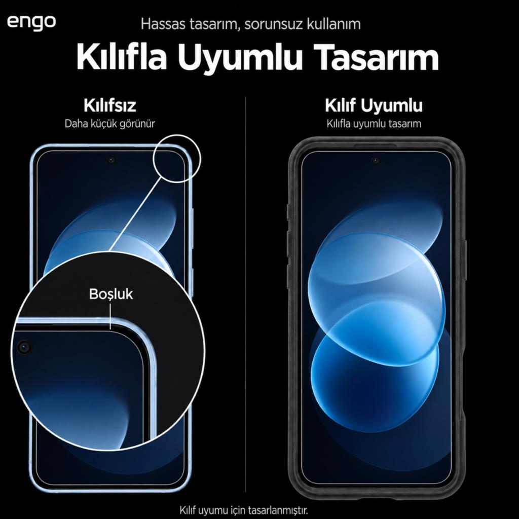 Kılıfsız boşluk kalan telefon ile kılıfla tam uyumlu olan telefonun karşılaştırması.